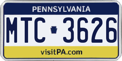PA license plate MTC3626