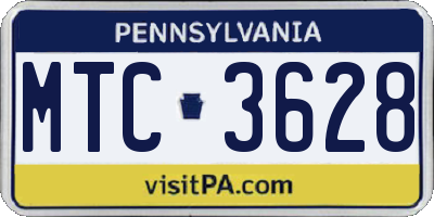 PA license plate MTC3628