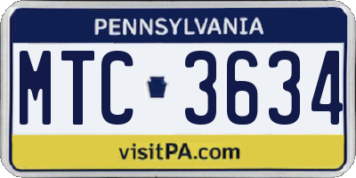 PA license plate MTC3634