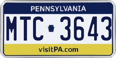 PA license plate MTC3643