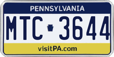PA license plate MTC3644