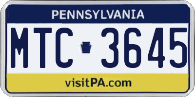 PA license plate MTC3645
