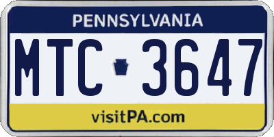 PA license plate MTC3647