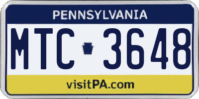 PA license plate MTC3648