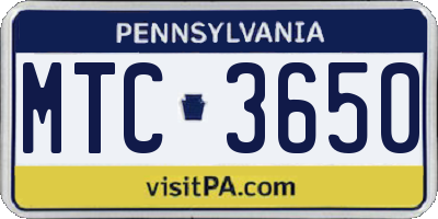 PA license plate MTC3650