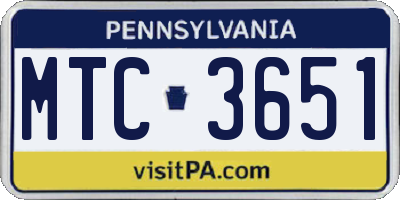 PA license plate MTC3651