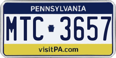 PA license plate MTC3657