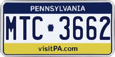 PA license plate MTC3662