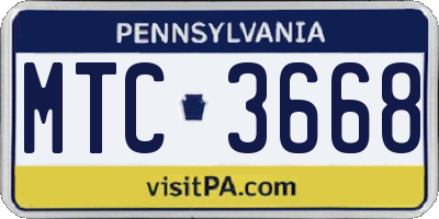 PA license plate MTC3668