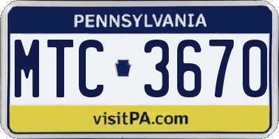 PA license plate MTC3670