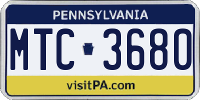 PA license plate MTC3680