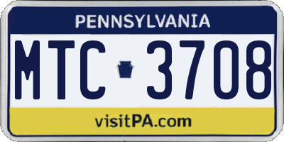 PA license plate MTC3708