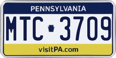 PA license plate MTC3709