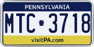 PA license plate MTC3718