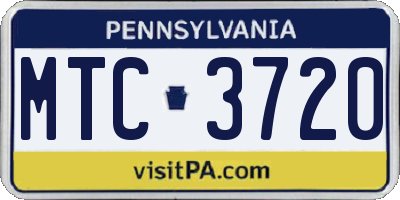 PA license plate MTC3720
