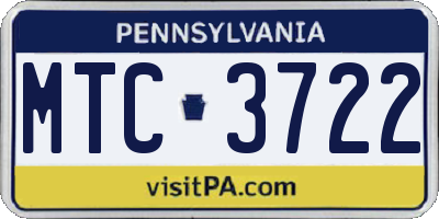 PA license plate MTC3722