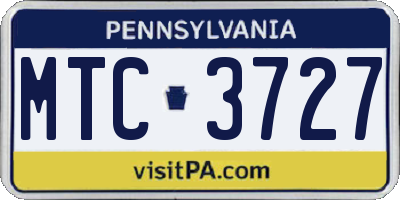 PA license plate MTC3727