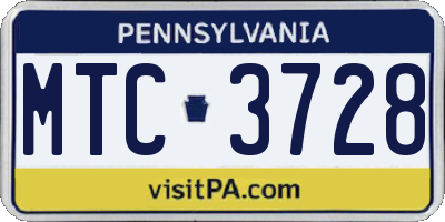 PA license plate MTC3728