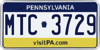 PA license plate MTC3729
