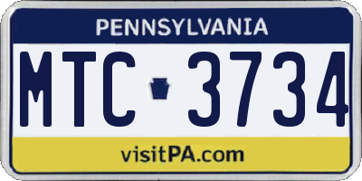 PA license plate MTC3734