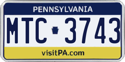 PA license plate MTC3743