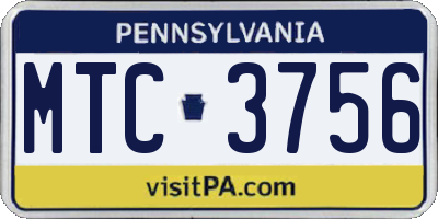 PA license plate MTC3756