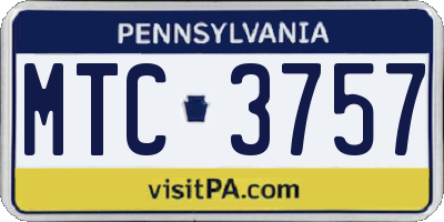 PA license plate MTC3757