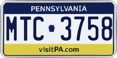 PA license plate MTC3758