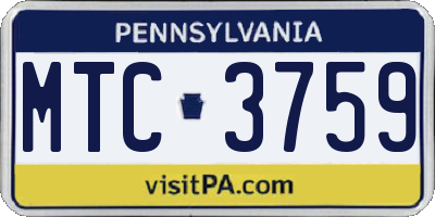 PA license plate MTC3759