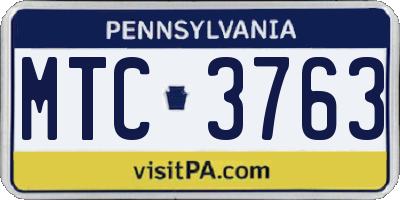 PA license plate MTC3763