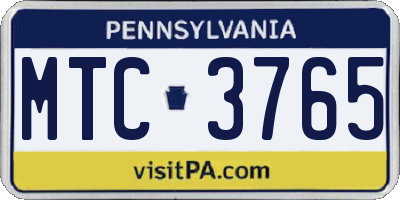 PA license plate MTC3765