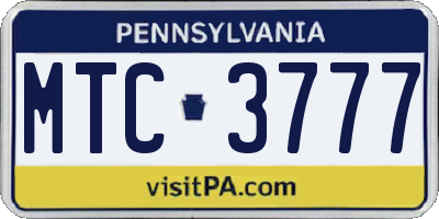 PA license plate MTC3777