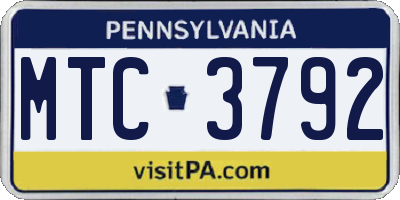 PA license plate MTC3792