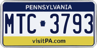 PA license plate MTC3793
