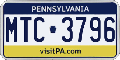 PA license plate MTC3796