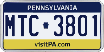 PA license plate MTC3801