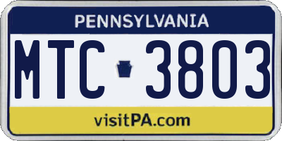 PA license plate MTC3803