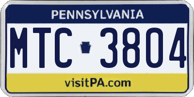 PA license plate MTC3804
