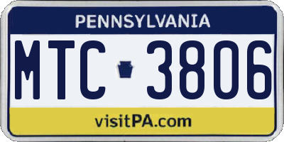 PA license plate MTC3806
