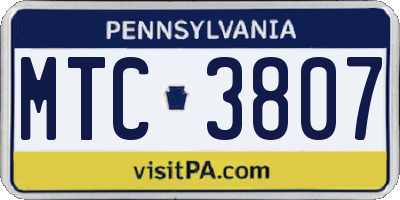PA license plate MTC3807