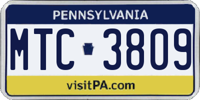 PA license plate MTC3809