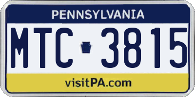 PA license plate MTC3815
