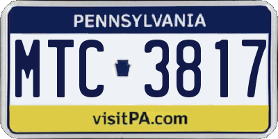 PA license plate MTC3817