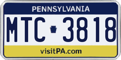 PA license plate MTC3818