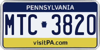 PA license plate MTC3820