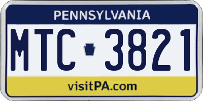 PA license plate MTC3821