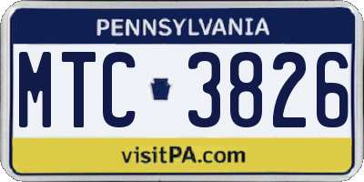 PA license plate MTC3826