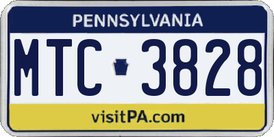 PA license plate MTC3828