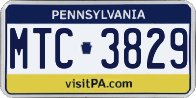 PA license plate MTC3829