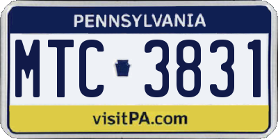 PA license plate MTC3831